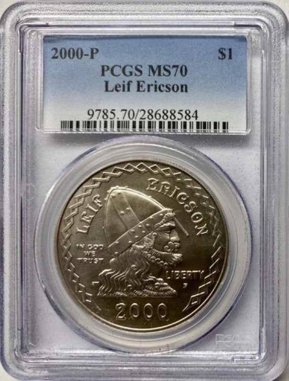2000-P レイフ・エリクソン ミレニアム シルバー ダラー PCGS MS-70