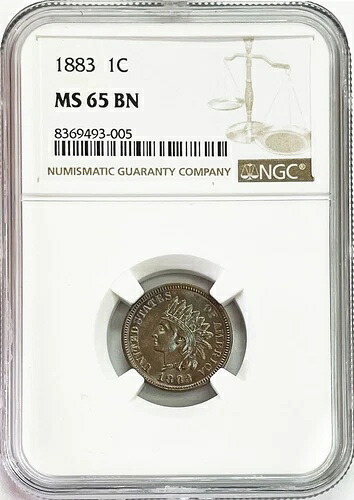 1883年 アメリカ インディアンヘッド セントコイン NGC ミント ステート 65 ブラウン