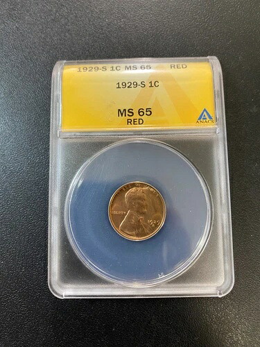 1929年 S ウィートセント ANACS MS-65 RD - 未流通 - ウィートペニー - 認定済み - 1セント