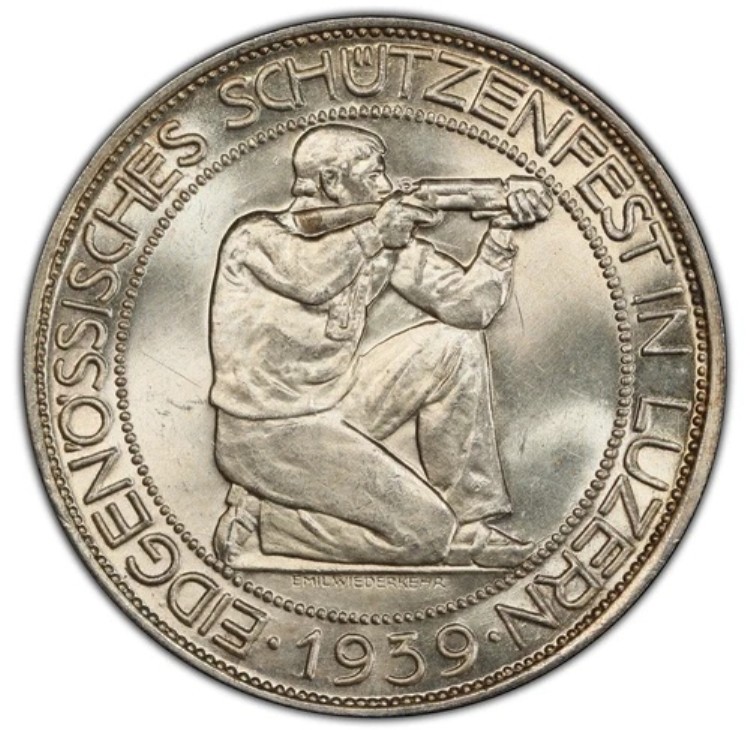 スイス - 1939 B - 「ルツェルン射撃フェスティバル」 - PCGS MS65 - 美しい宝石! 164,450円