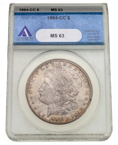 1884-CC 1ドル銀モルガンドル、ANACSによるMS-63評価