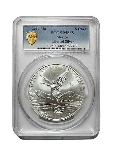 2019年 5オンス シルバー メキシコ リベルタッド MS 68 PCGS 未流通 ナイス