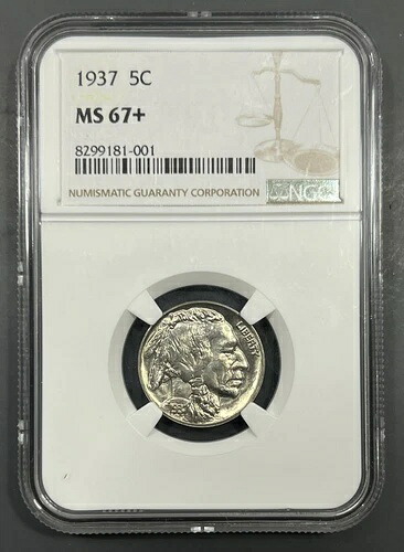 1937年 NGC MS67+ プラス バッファローニッケル 5セント - 光沢チョイス PQ