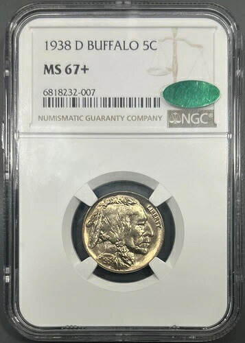 1938-D NGC MS67+ CAC バッファローニッケル 5セント - 光沢仕上げ オリジナル