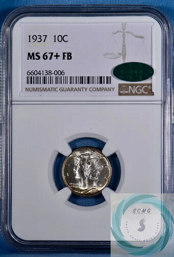 1937 年製マーキュリー ダイム NGC MS67+ FB (CAC 付き) - ヴィンテージのオレンジイエローのサンセットの色合い!!!