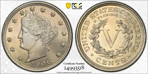 1906年 リバティニッケル PCGS MS65 217,250円