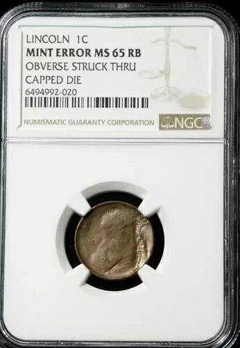 リンカーン記念セント貨幣の鋳造エラー - NGC MS65RD 表面はキャップ付きダイを通して打刻｜WORLD RESOURCE【KING店】