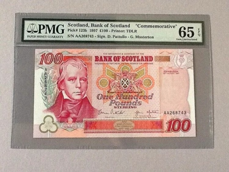 スコットランド 100ポンド P-123b 1997 PMG 65 EPQ *記念品*