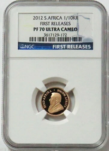 2012年 ゴールド 南アフリカ 1/10オンス クルーガーランド NGC プルーフ 70 UC 初リリース 217,250円