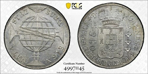 ブラジル 1818B 960 レイス PCGS Au 詳細 チリ火山 ペソ マルド 335.24