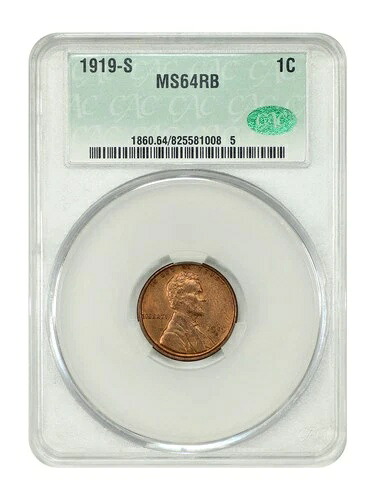1919-S 1C CACG MS64RB - リンカーン・セント（裏面小麦色） - 赤茶色で過小評価されている