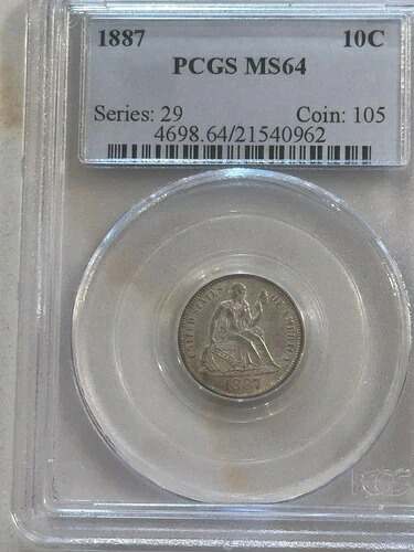 1887年 P リバティ シーテッド ダイム PCGS MS-64 シリーズ 29、コイン 110