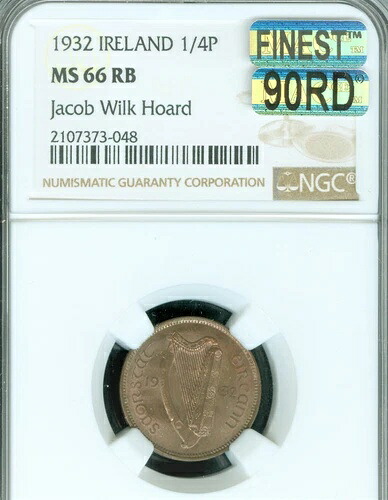 1932年 アイルランド 1/4P ファーシング NGC MS66 RB PQ MAC FINEST 90RD グレード JOCAB WILK HOARD 217,250円