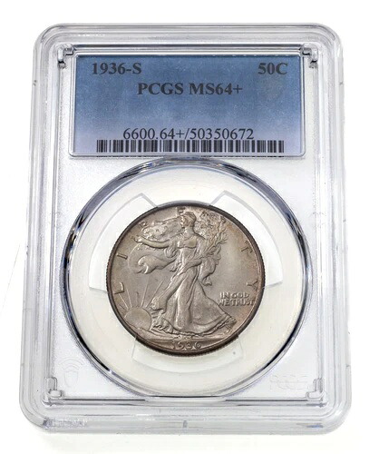 1936-S 50C ウォーキング リバティ ハーフ ドル PCGS MS64+ 素晴らしい!