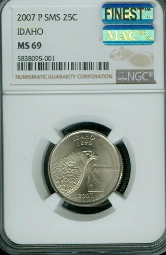 2007 P アイダホ クォーター NGC MS69 SMS MAC FINEST POP 7 MAC スポットレス *