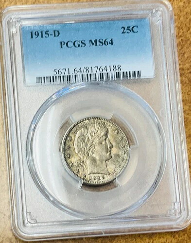 1915-D バーバー クォーター MS64 PCGS。BU コイン。