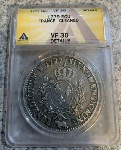 1779 ECU コイン、フランス、ルイ 16 世、エキュ ド ベアン オリヴィエの枝 ANACS SLAB