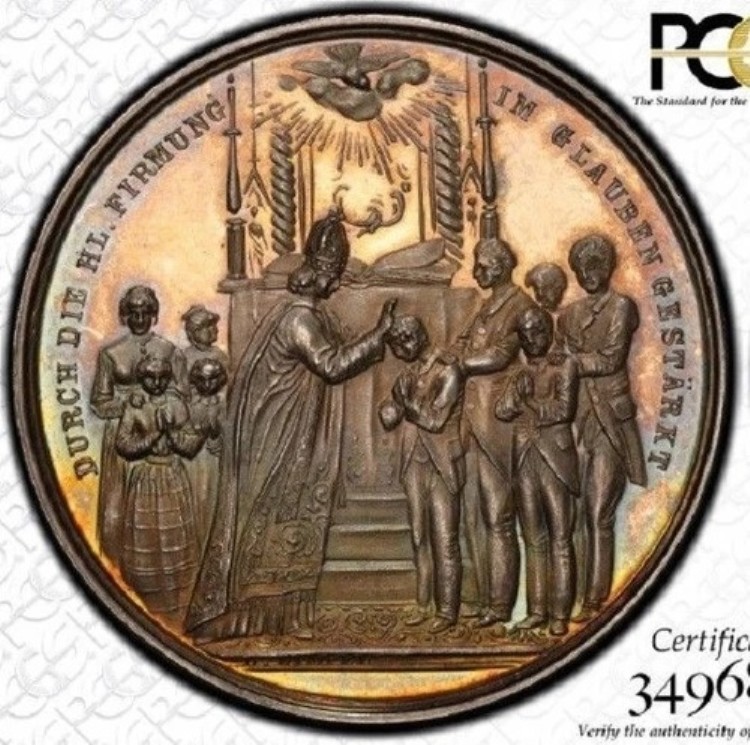 NGC & PCGS SP63 1924年 マリア無原罪懐胎のメダル トーン加工 最高品質 & 唯一の1枚画像