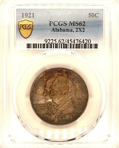 アラバマ 2x2 記念銀貨 ハーフドル 1921年 MS62 PCGS トーン