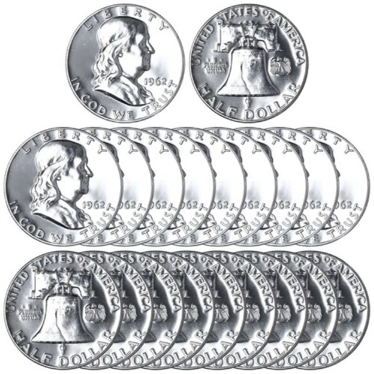 1962年 (P) フランクリン ハーフダラーロール 90% シルバー ジェムプルーフ 20 USコイン 217,800円