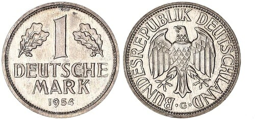 ドイツ 1 DM 1954 G 通貨コイン ほぼ Bu、Winz.flecken 122115