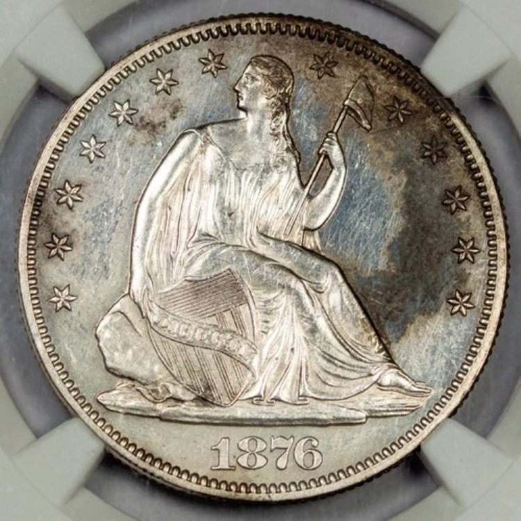 1876年 シーティング・リバティ・ハーフドル プルーフ - NGC（100周年記念、環境損傷あり）