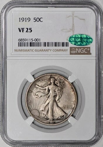 1919年ウォーキング・リバティ・ハーフドル 50セント NGC VF25 CAC