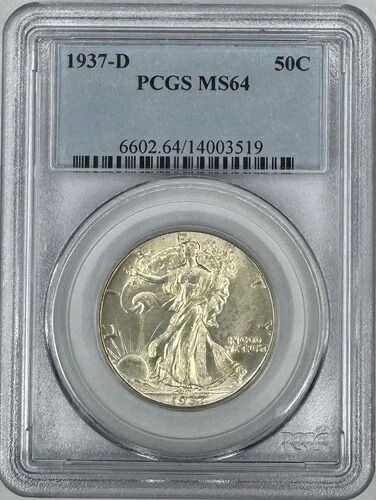 1937年 D ウォーキング リバティ ハーフ ドル 50 セント PCGS MS64 ??フロスティホワイト オリジナルコイン??