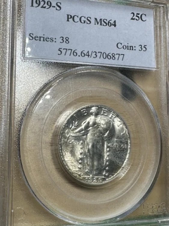 1929年頃のスタンディングリバティクォーター、PCGS Ms.64、グッドデイト