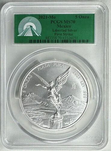 2021年-月 メキシコ 5 オンサ リベルタッド シルバー ファーストストライク PCGS MS70 5オンス｜WORLD RESOURCE【KING店】