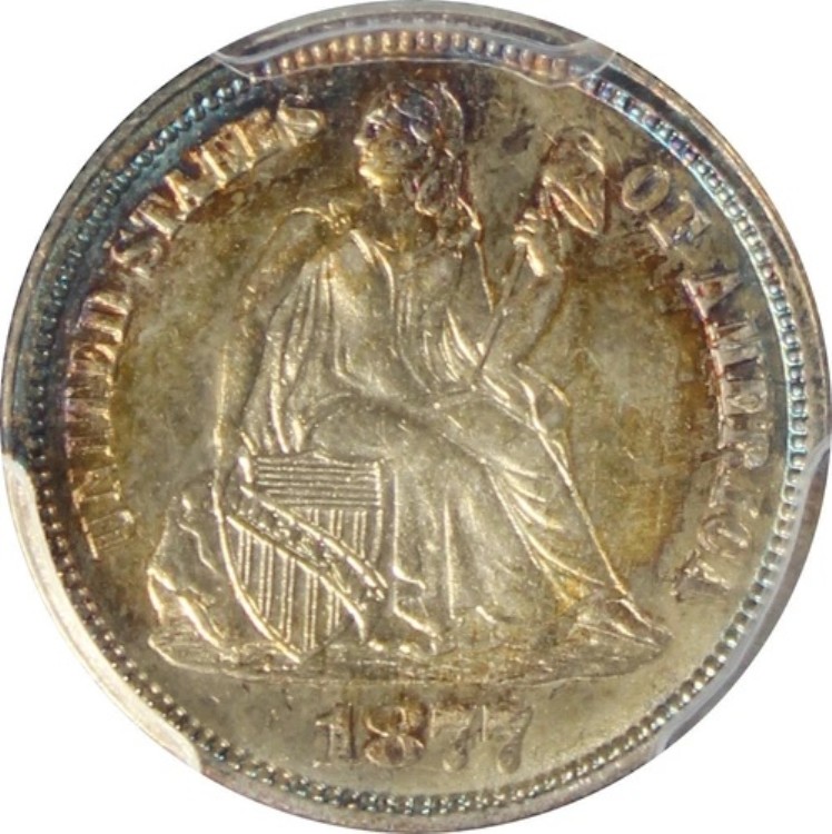 1877年 MS63 着席ダイム、PCGS 29200356