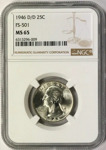 1946年-D/D 25セントワシントンクォーター FS-501 NGC MS65