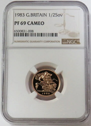 1983年 ゴールド イギリス 1/2 ソブリン NGC プルーフ 69 カメオ
