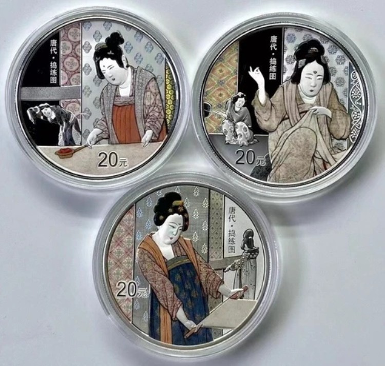 中国 2022 古代絵画 織りシルク銀貨 3x60g