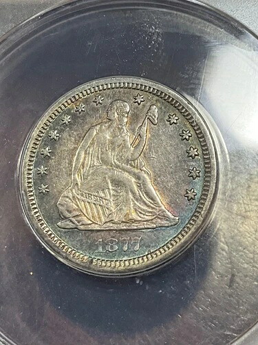 ANACS AU50 1877 CC 座像 四分の一 希少な日付入り 美しい色彩
