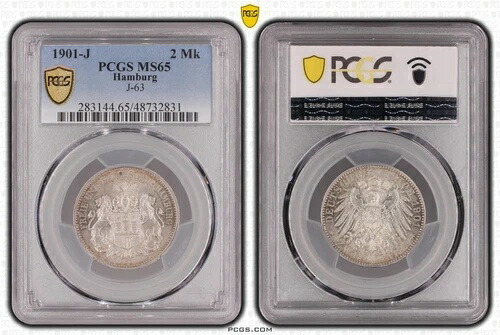 コインマークシルバーハンブルク2マーク1901 PCGS MS65 良好な状態 nswleipzig