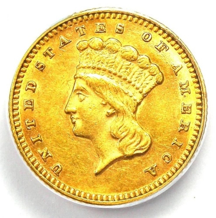 1873 年インド金貨 G$1 - ANACS AU55 認定 - 希少な初期のコイン!