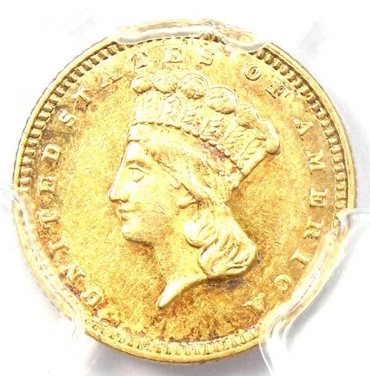 1873 年インド金貨 G$1 - PCGS AU55 認定 - 希少な初期のコイン!
