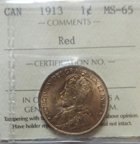 1913年カナダ大型セント硬貨。ICCS MS 65 レッドペニー 1ペンス 1セント|WORLD RESOURCE【KING店】
