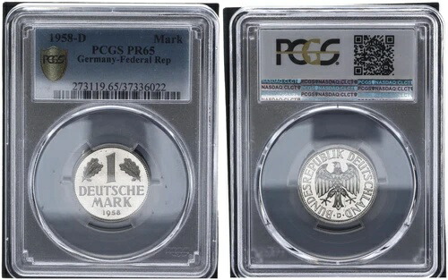1 DM 記念コイン 1958年 Dプルーフ仕上げ 発行枚数 200枚 PCGS PR65 94689