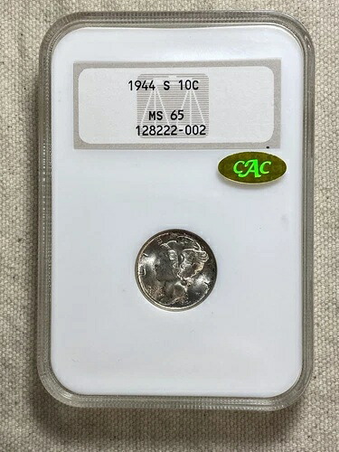 1944-S 10セント マーキュリーダイム MS65 NGC CAC ゴールドステッカー ゴールドエンボス加工 ファッティホルダー 223,300円