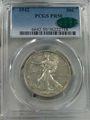 希少なローボールプルーフ 1942年 ウォーキング・リバティ ハーフダラー PCGS PR50 CAC. #5 223,300円