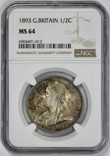 1893年 イギリス 銀貨 1/2C ハーフクラウン NGC MS 64