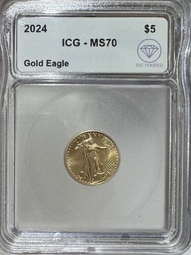 2024年 5ドル アメリカンゴールドイーグル 1/10オンス ICG MS-70 IDC 検証済み