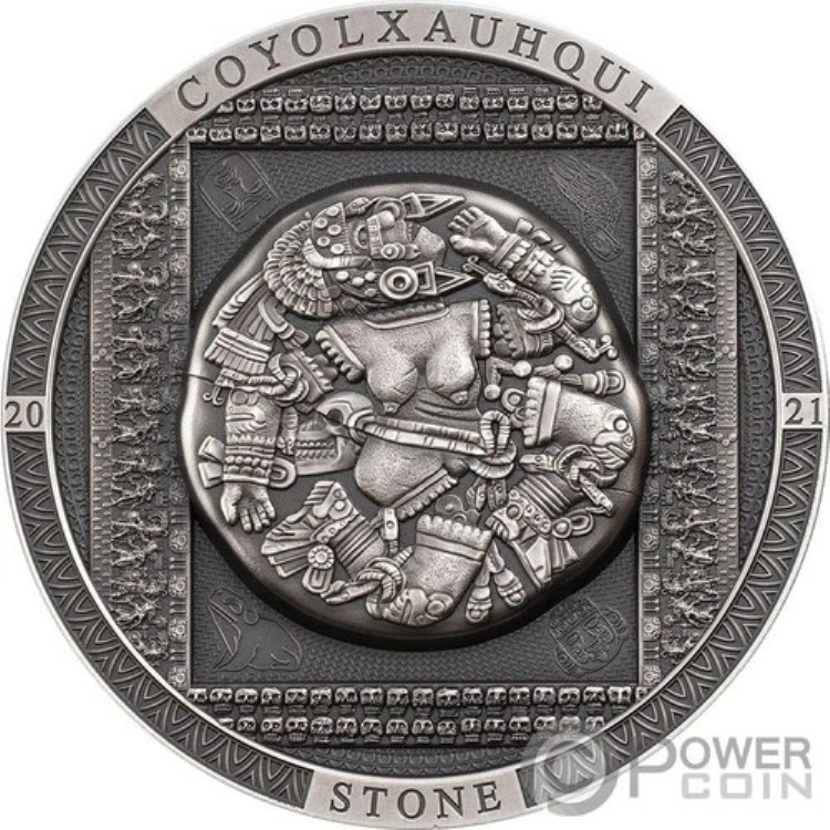 COYOLXAUHQUI STONE アンティークシンボリズム 3オンス シルバーコイン 20ドル クック諸島 2021年