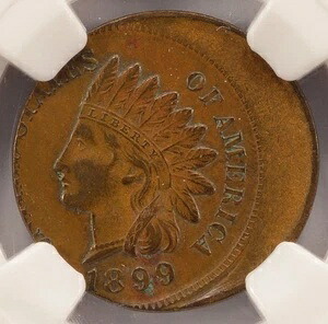 1899年 1セント インド セント 20% オフセンター鋳造 NGC AU55 BN