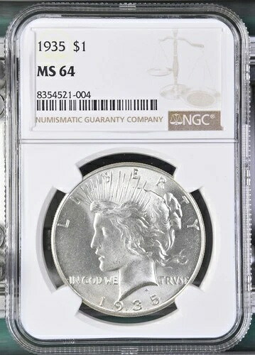 1935年ピースシルバーダラーNGC MS-64ブリリアントアンサーキュレート1004