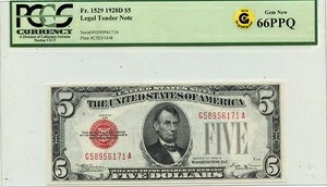1928D 5ドル 法定通貨 FR#1529 PCGS 66 PPQ Gem GCCゴールド