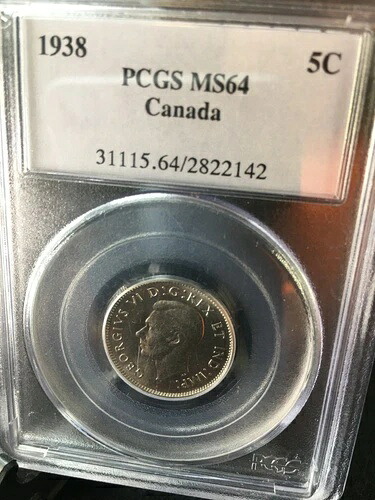 1938年 PCGS認定カナダ貨幣、5セント、**MS-64**｜WORLD RESOURCE【KING店】