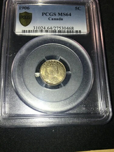 1906年 (ND) PCGS 認定カナダ小銀貨 5セント 5セント、**MS-64**